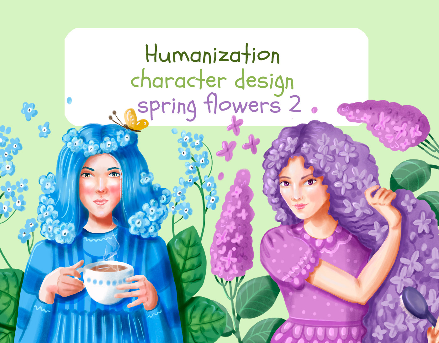Character design  characters Flowers Humanization ILLUSTRATION  postcards spring spring flowers