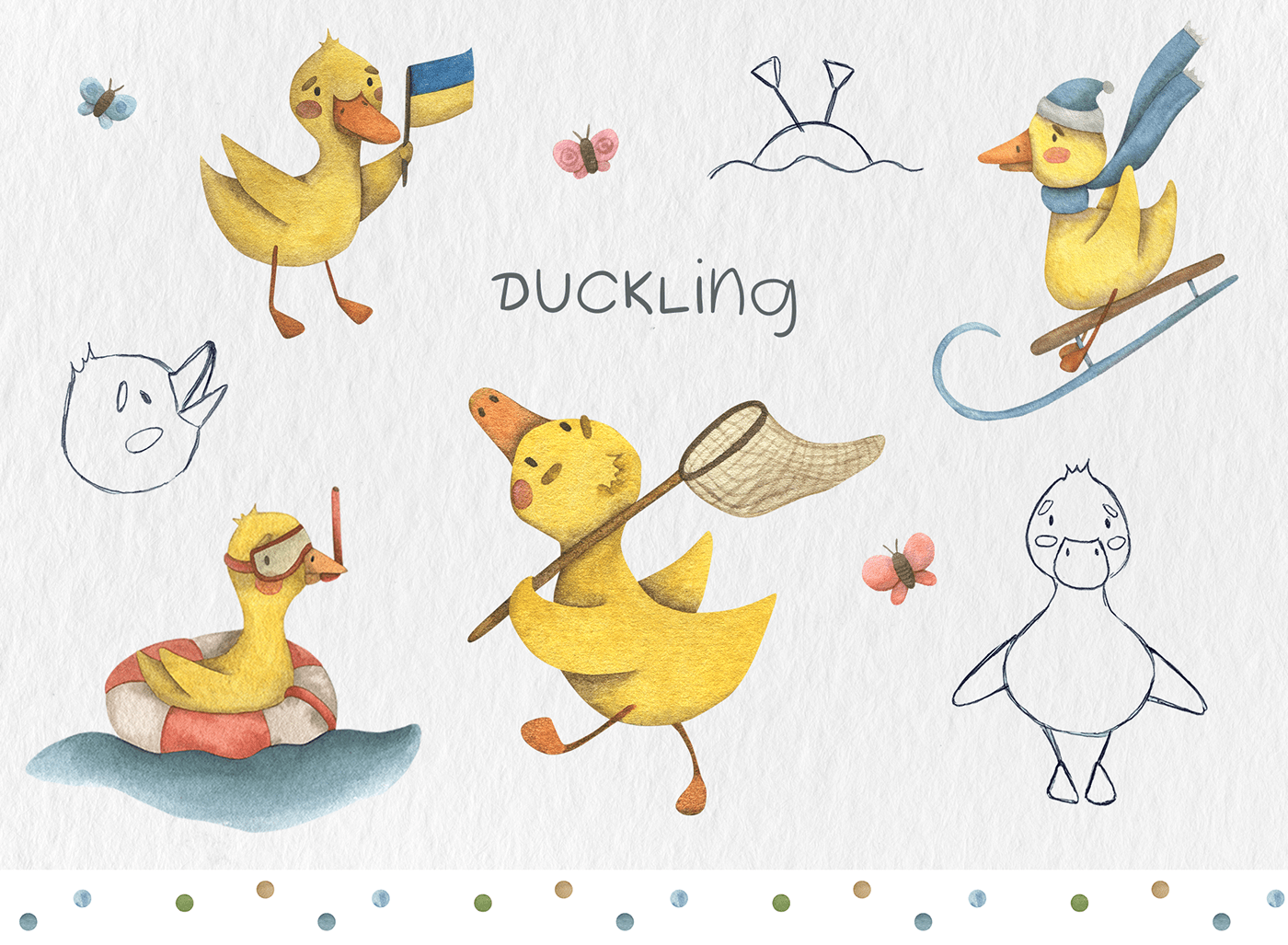 watercolor illustration children illustration kids illustration duckling ukraine Kyiv kids textile baby animals fabric design mountains