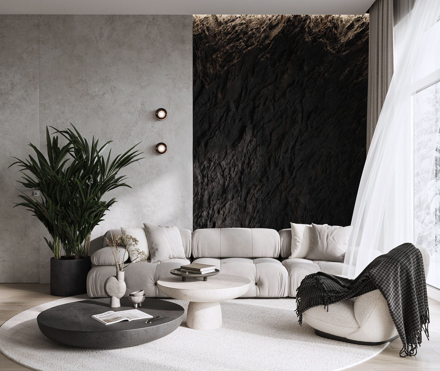 3ds max archviz corona renderer cozy design Ethnic Interior living room plates stone