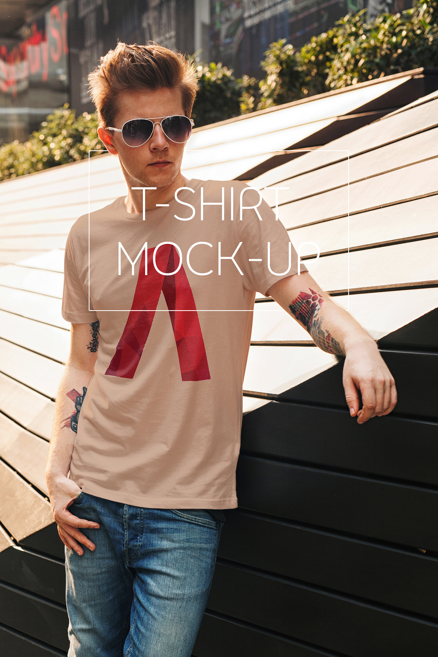 logo male man mock up mock-up mock-ups Mockup photo preview realistic shirt Street summer Sun t-shirt