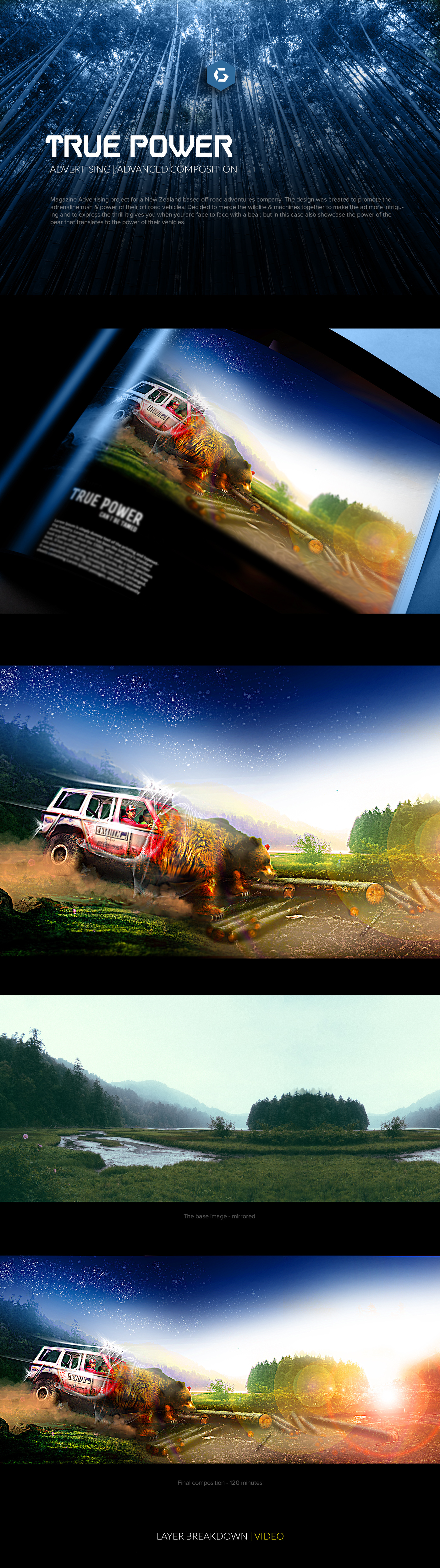 off road adventure composition advanced photoshop photo manipulation artwork digital design bear jeep car sunset