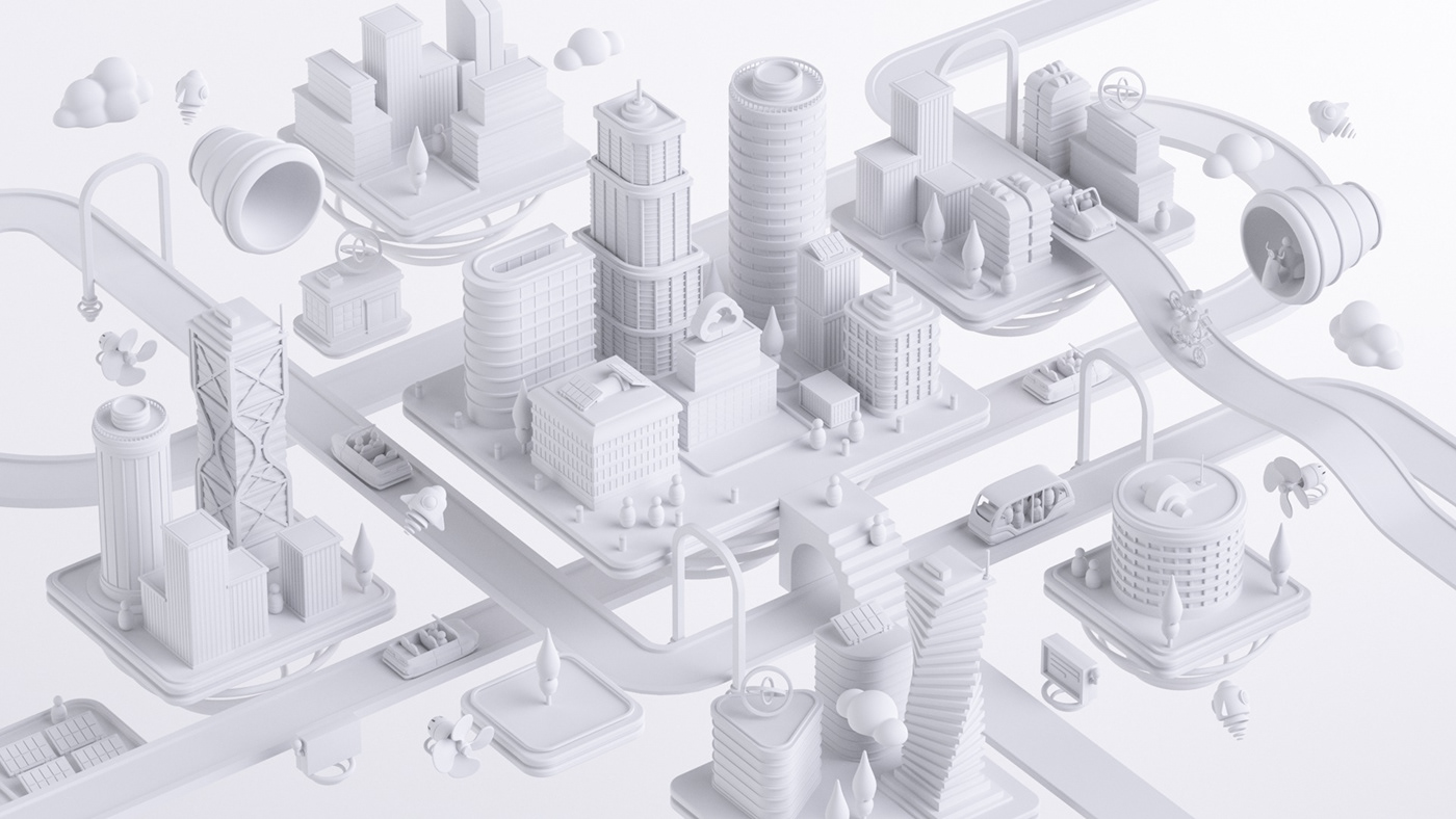 3D google cloud city vibrant 2D 2D Animation 3d animation motion graphics  animation 