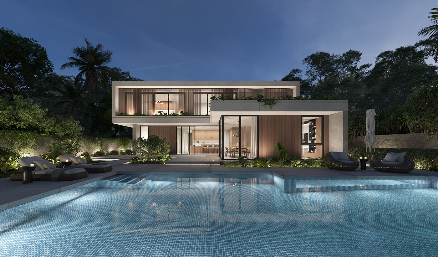 3D architecture archviz CGI exterior house Pool Render Villa visualization