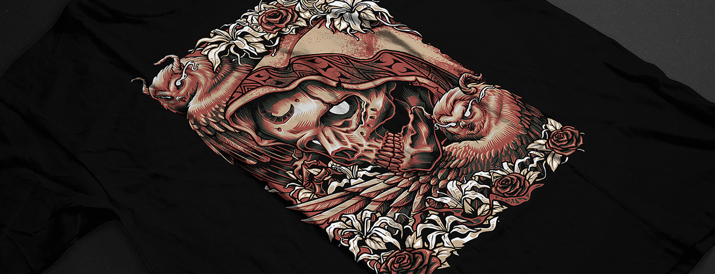 devil flower ILLUSTRATION  La Muerta owl skull tshirt