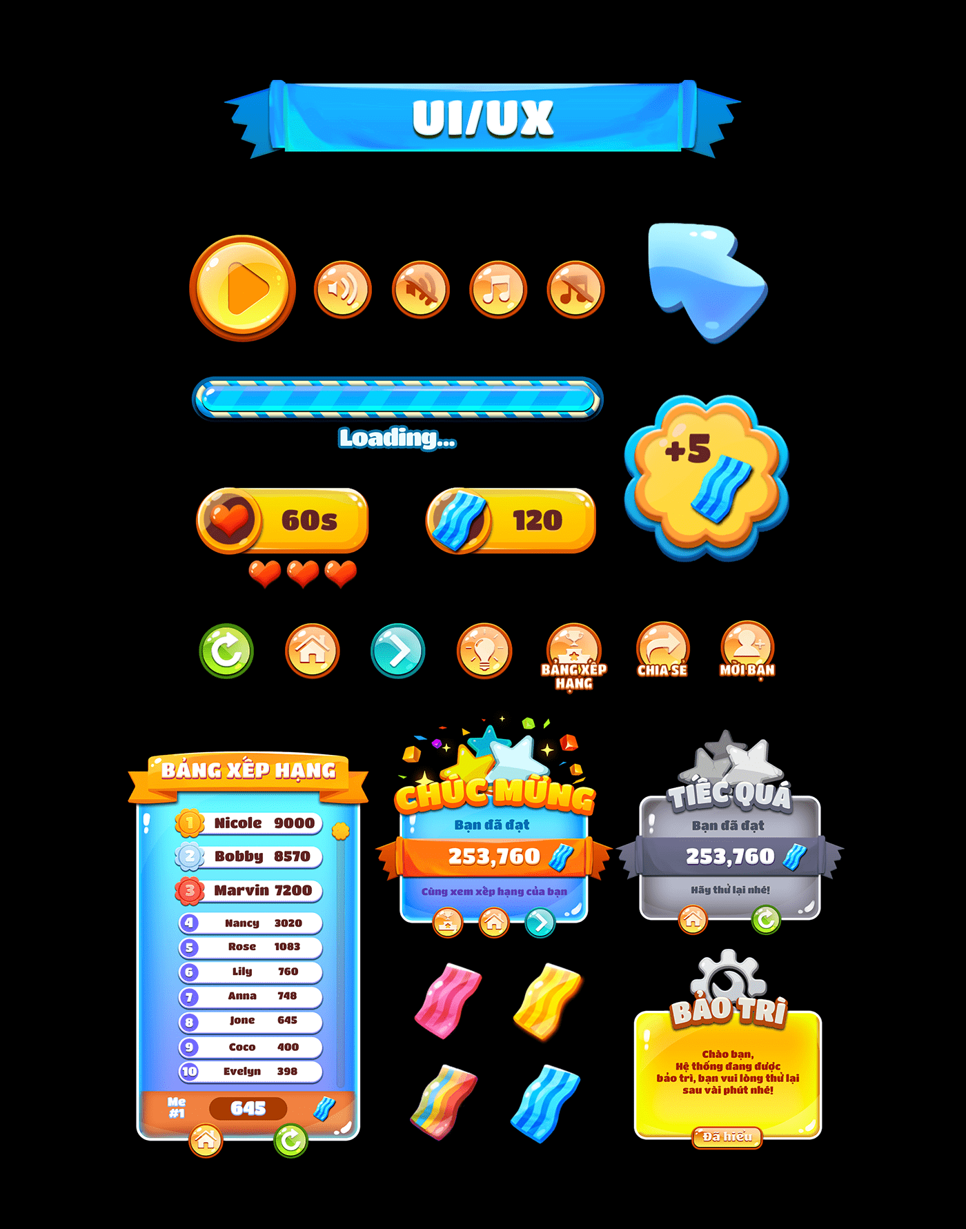 concept facebook gamification instant game UI UI/UX game Candy mobile