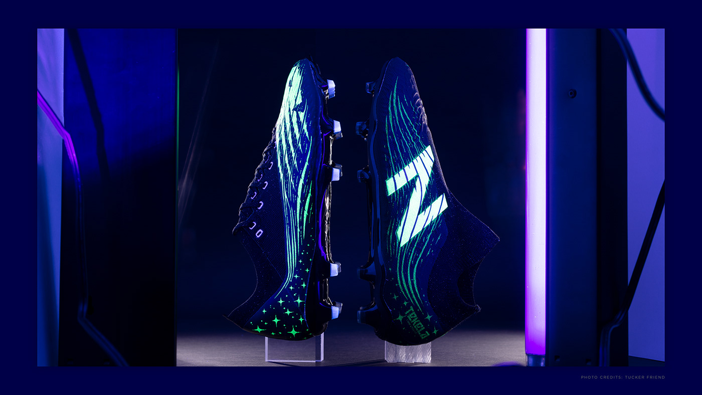 blackout football furon glow in the dark New Balance shoes tekela uv light