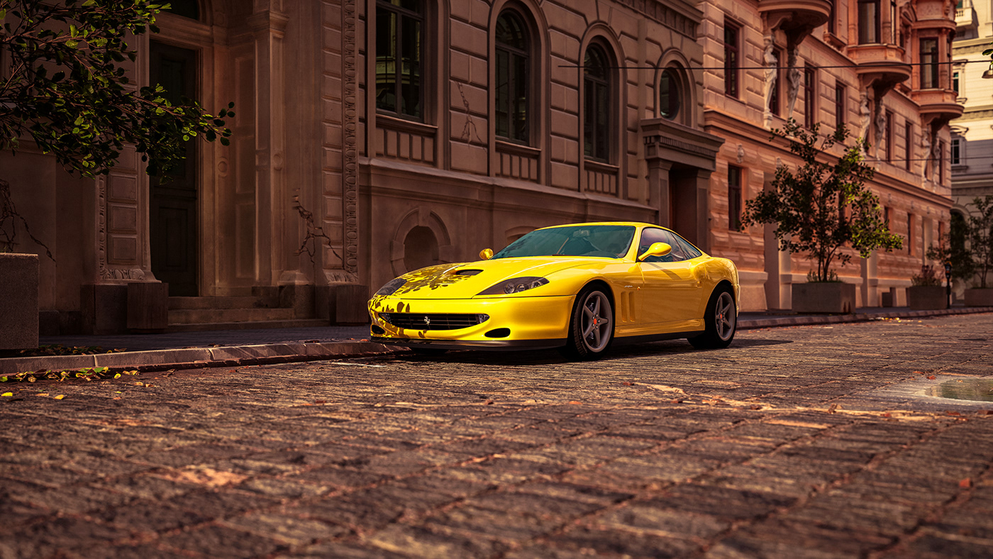 3D automotive   CGI FERRARI Render supercar UE4 Unreal Engine visualization yellow