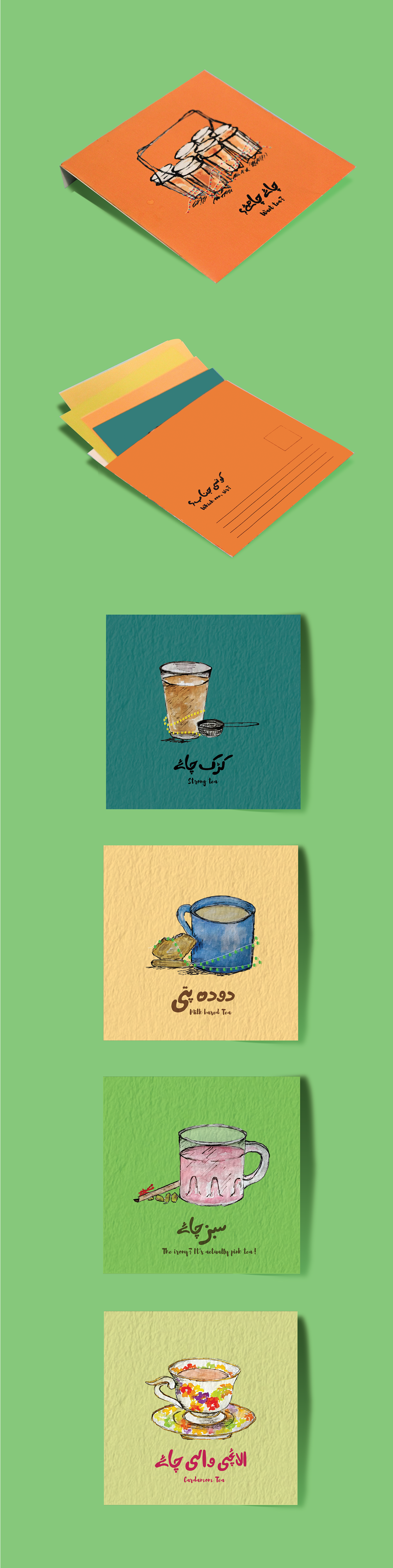 watercolor illustration postcards layers envelope flashcards Pakistan