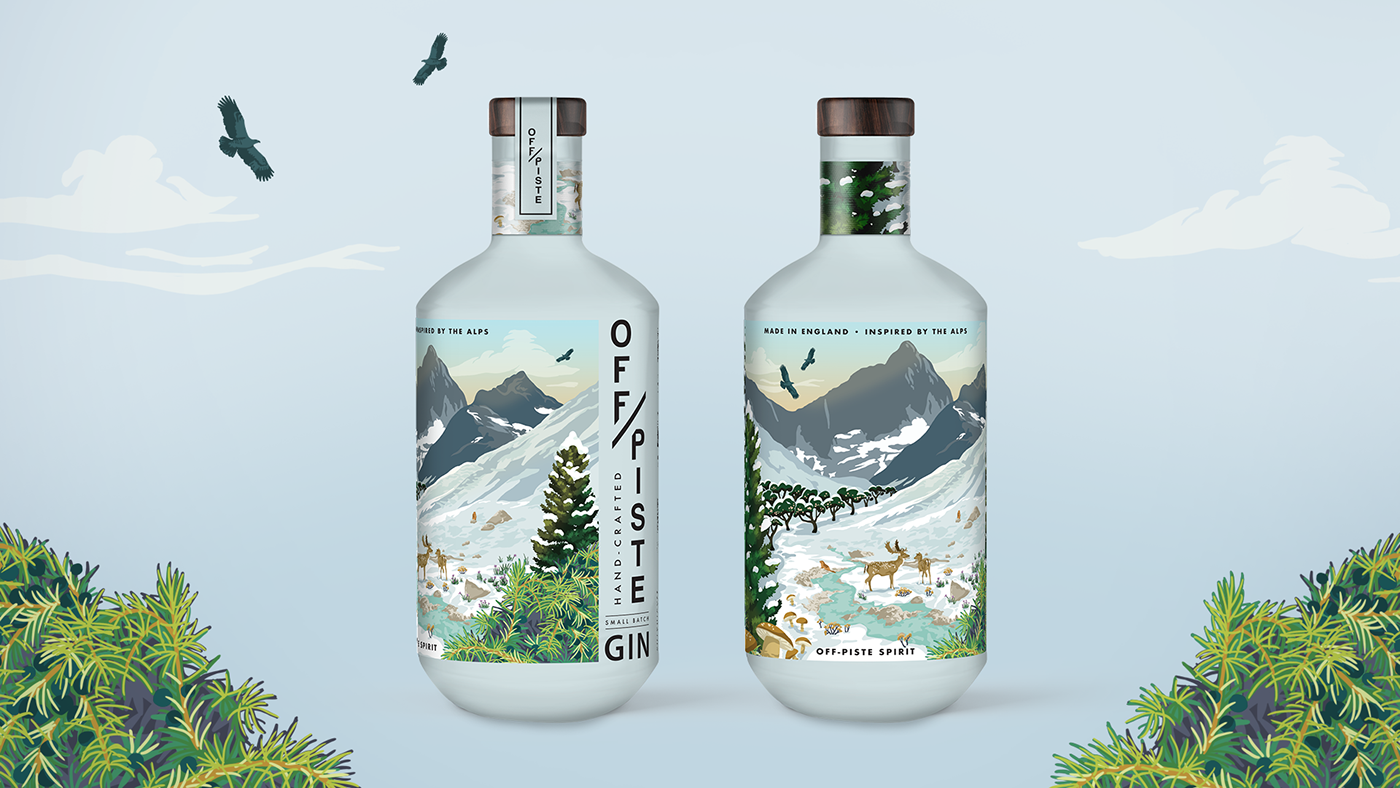 alpine illustration gin gin branding gin label design ILLUSTRATION  Spirit branding Spirit label spirit label design