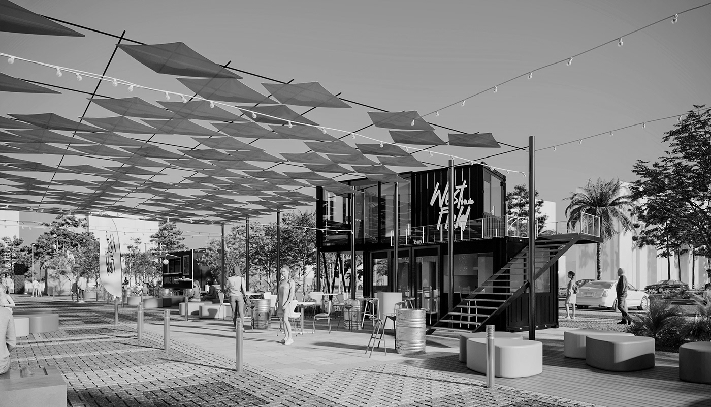 architecture design exterior Landscape Urban Coffee container foodtruck Hub visualization