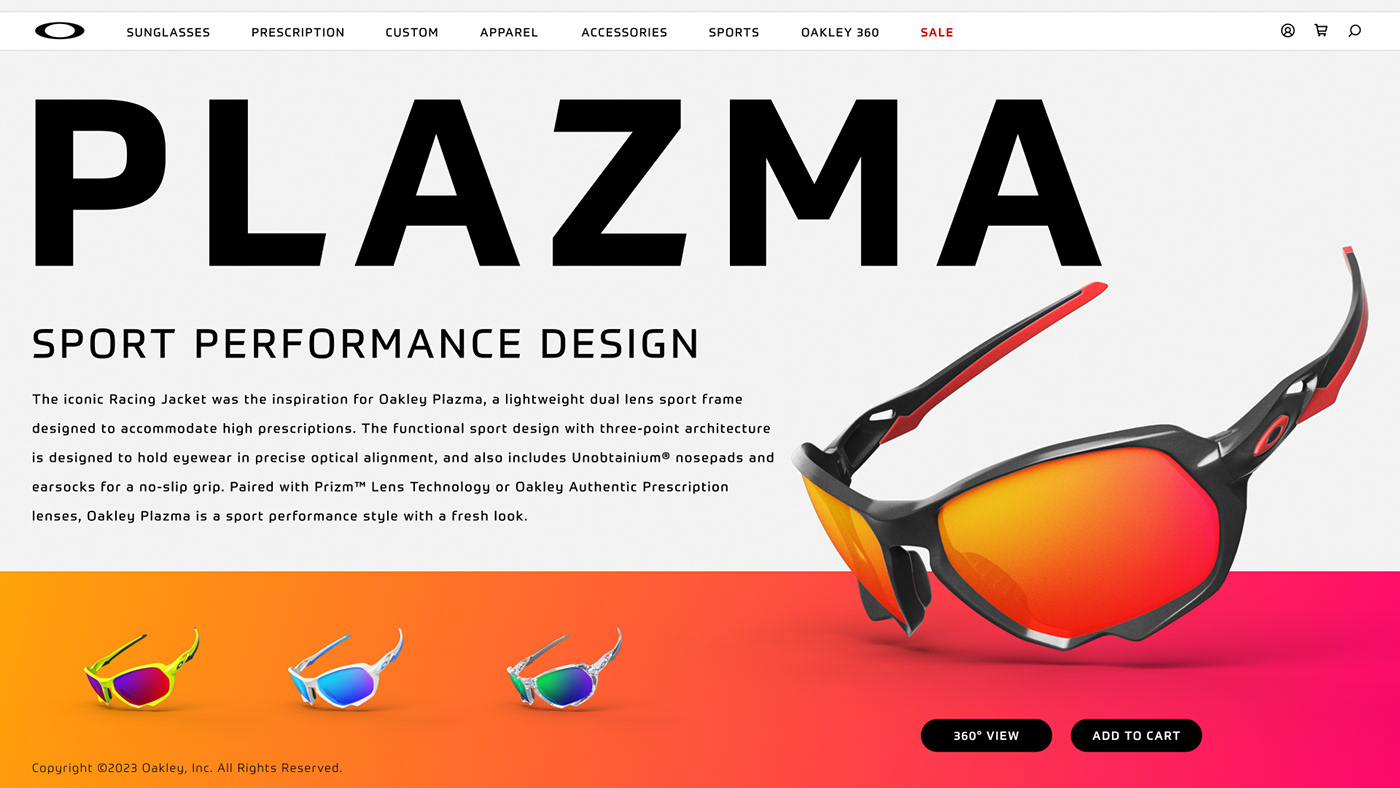 oakley Rive Plazma plasma Sunglasses product design  UI/UX user interface Website Industrial Deisgn