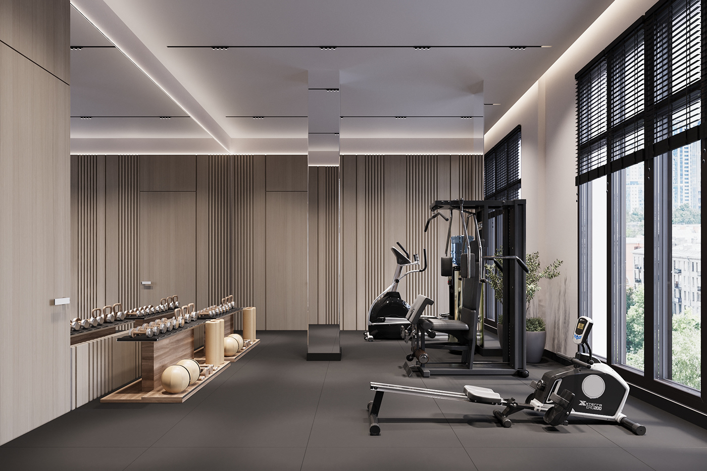Interior design gym fitness visualization architecture 3ds max modern Render corona