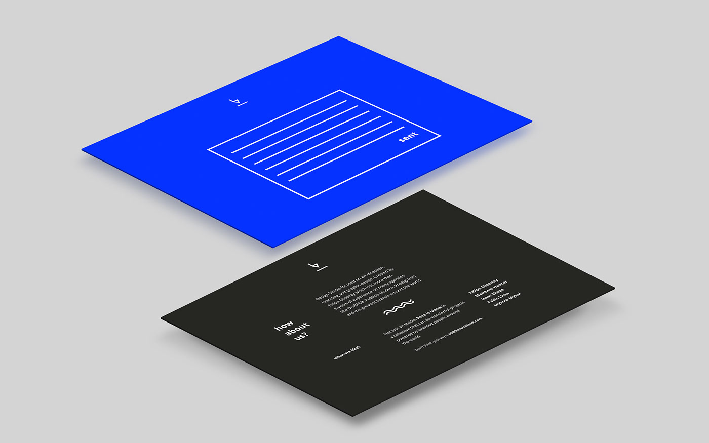 here is blank studio design blue visual identity business card iPad iphone mobile