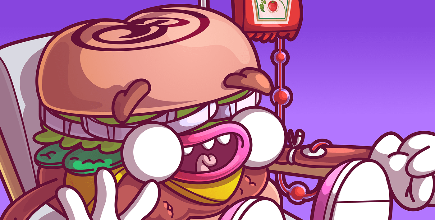 burger Character design Food  heinz ILLUSTRATION  social media Thunder Rockets vetor