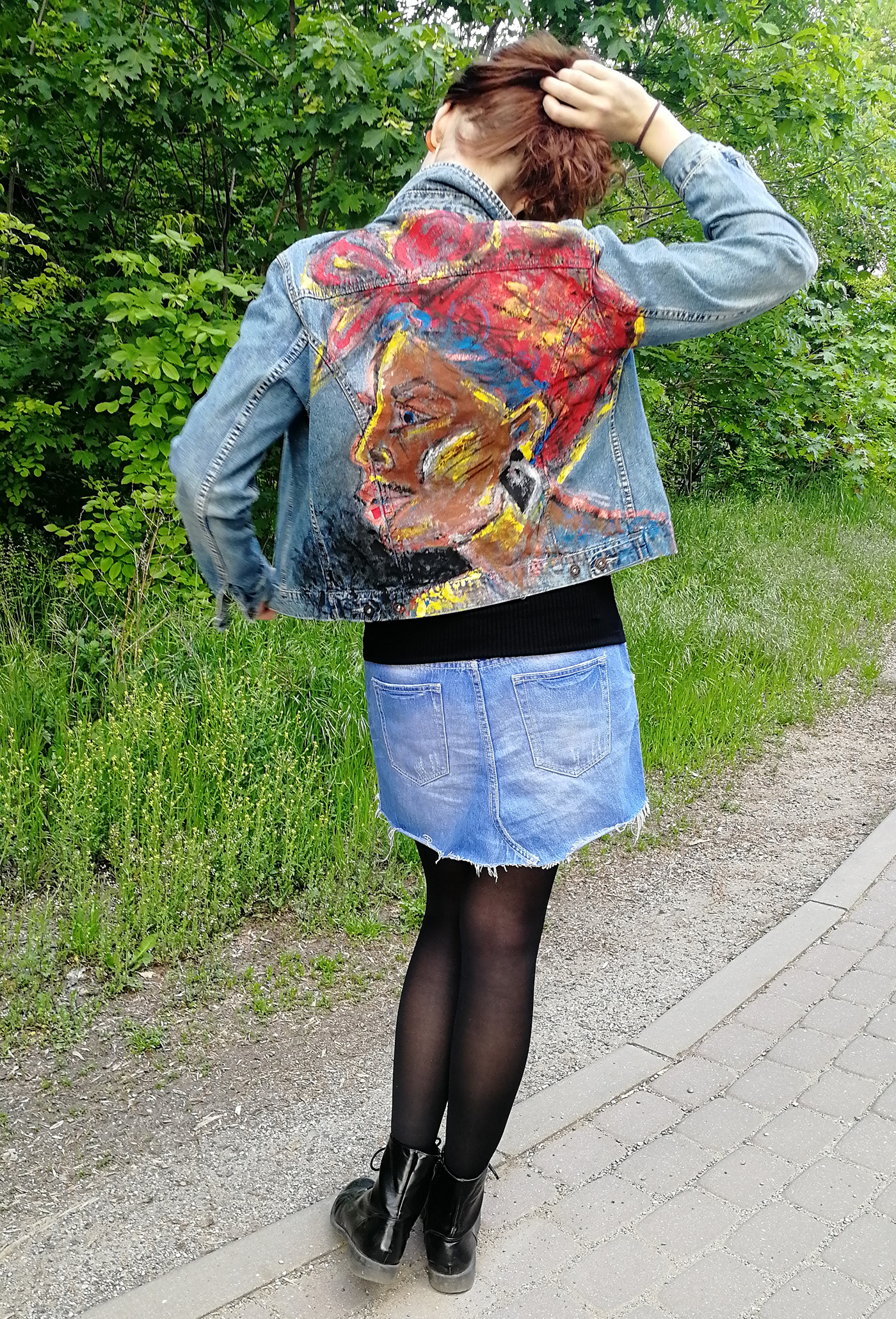 design Fashion  painting   jeans recycle upcycling SLOW FASHION original painting DIY jacket