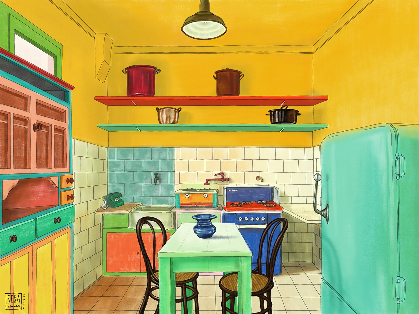 art colorful Digital Art  digital illustration Drawing  ILLUSTRATION  Interior interior illustration kitchen painting  