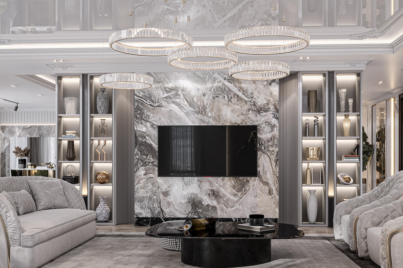 architecture CoronaRender  design Interior interior design  living room modern neoclassic Render visualisation