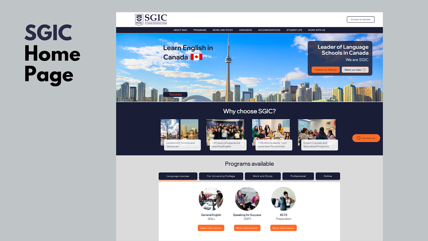 Website wix Canada school branding  ESL