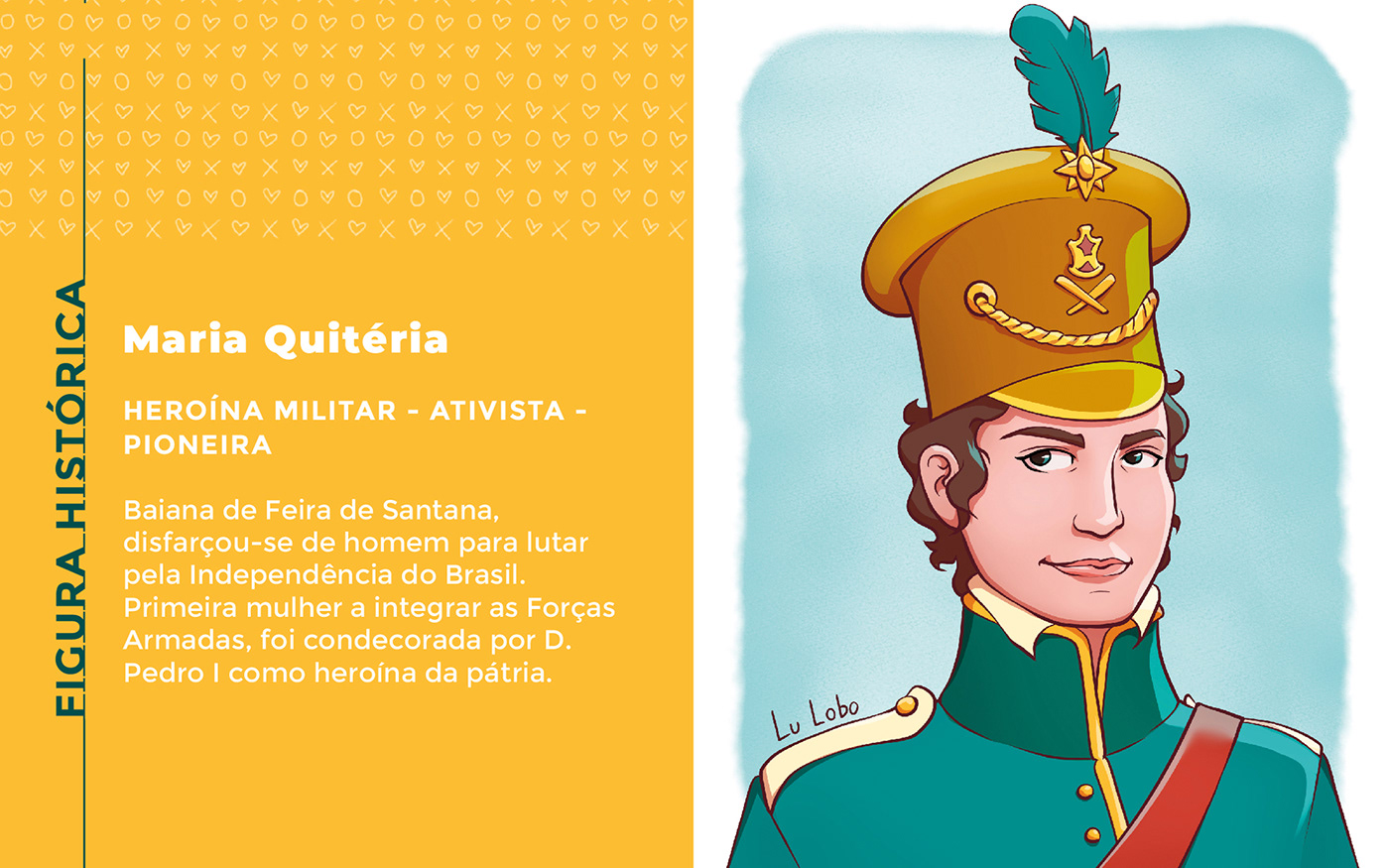 An illustrated portrait of Maria Quitéria, a brazilian militar heroe.