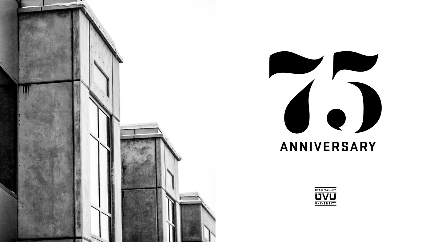 Seventy-fifth seventy-five jubilee UVU green anniversary modern logo Style University Collegiate celebration utah