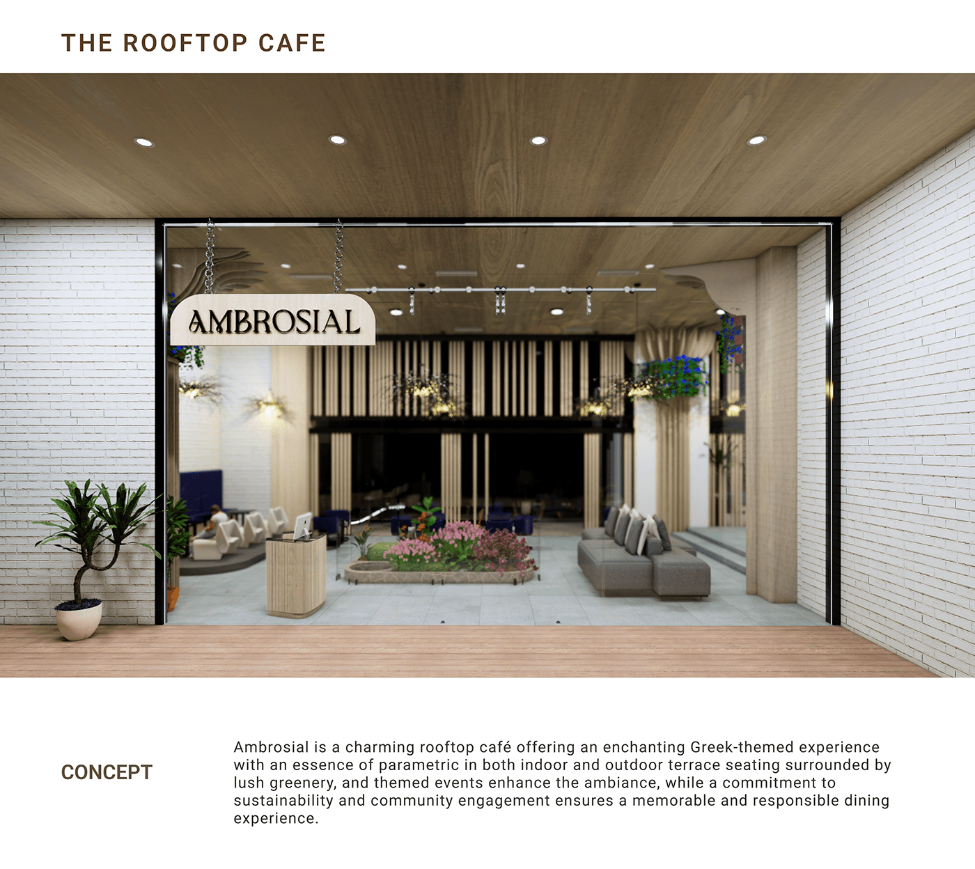 design interior design  Render visualization 3drendering parametric Biophilic Design Landscape Cafe Interiors Greek Inspiration