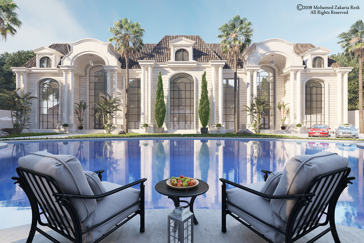 3dsmax vray photoshop Luxury House in riyadh lighting exterior Classic design luxury