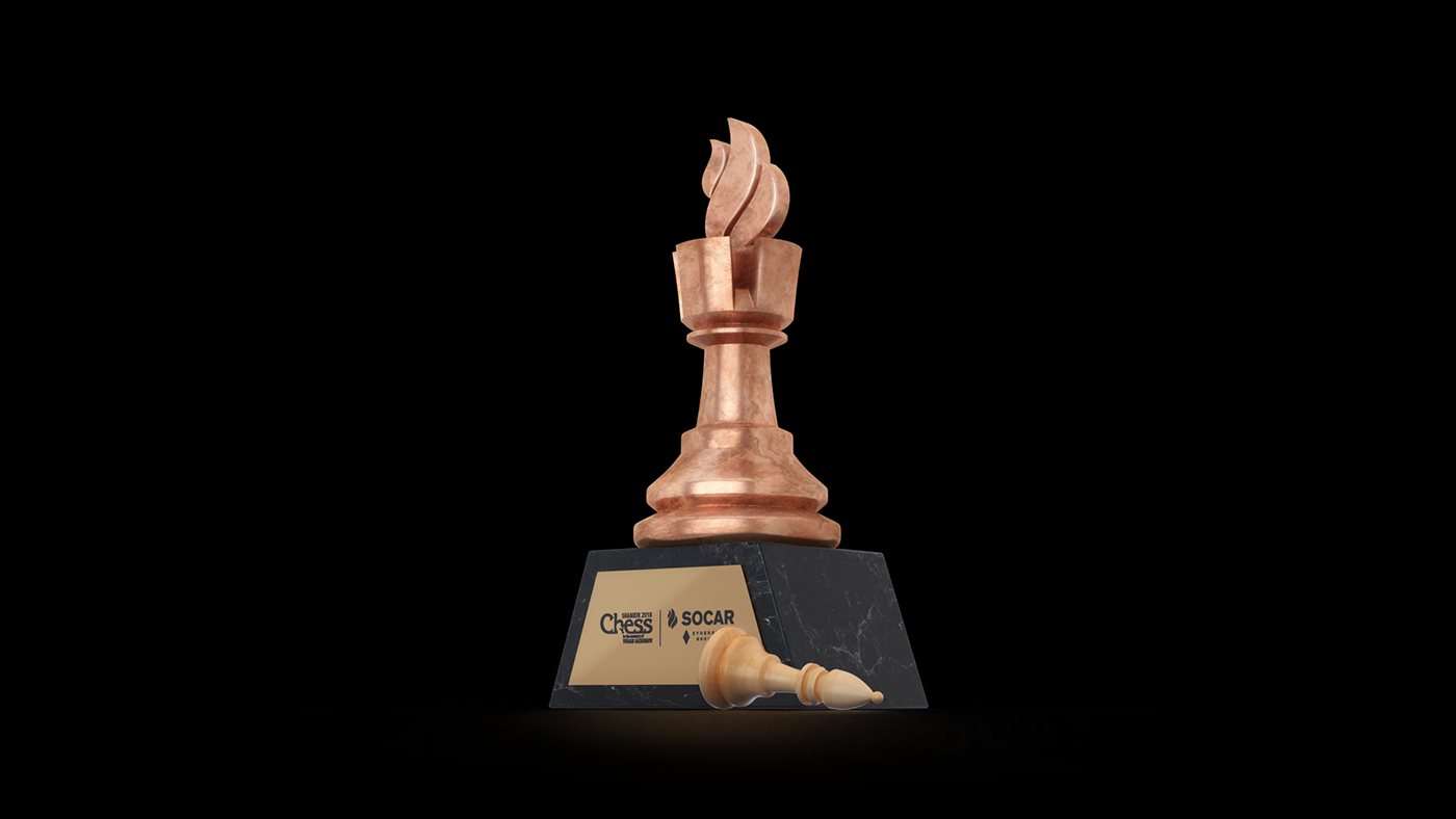 trophy chess shamkir magnus carlsen rook flame fire bronze metal