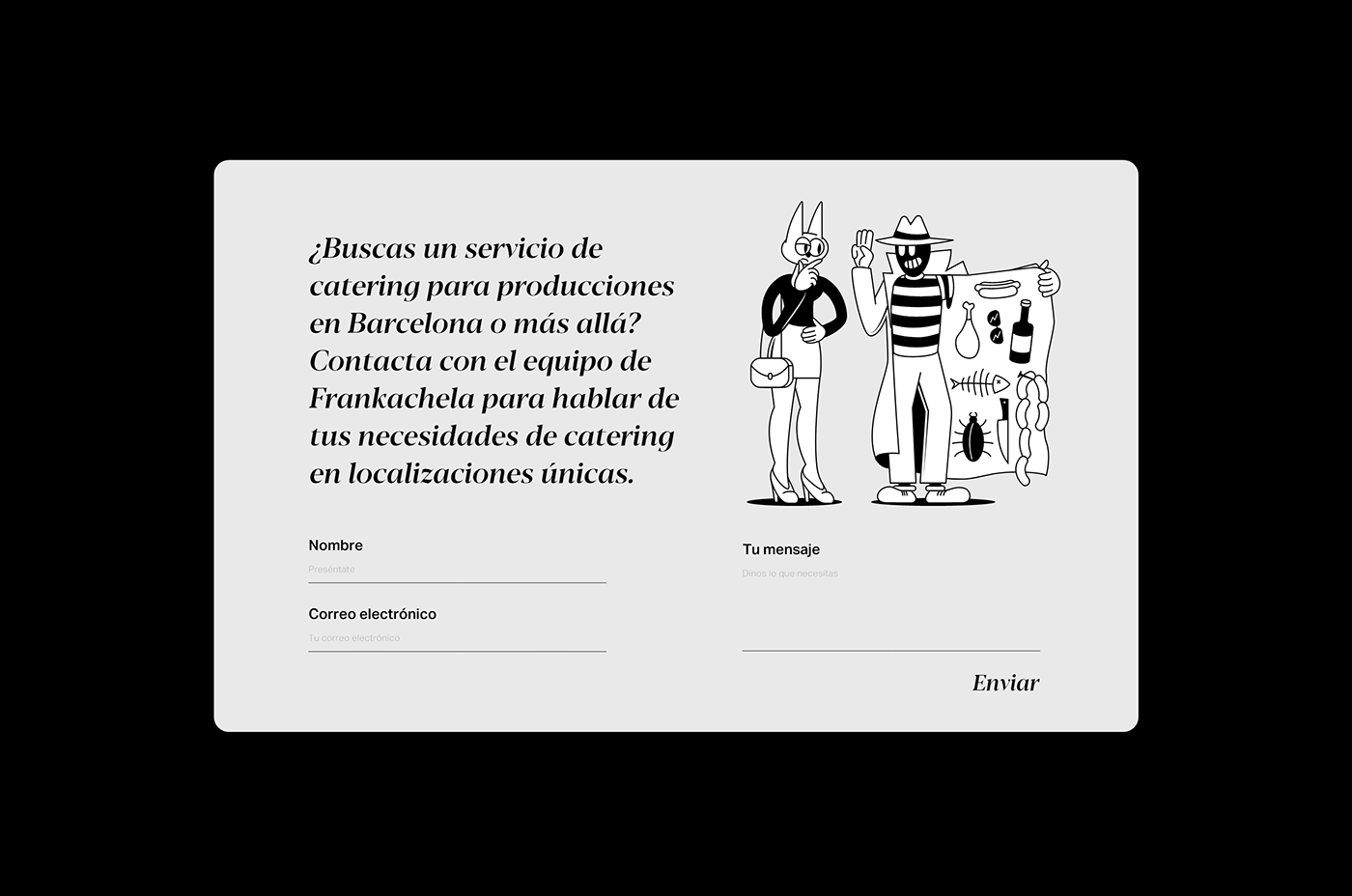 cartoon catering cuisine dark humor Logotype visual identity service barcelona craft