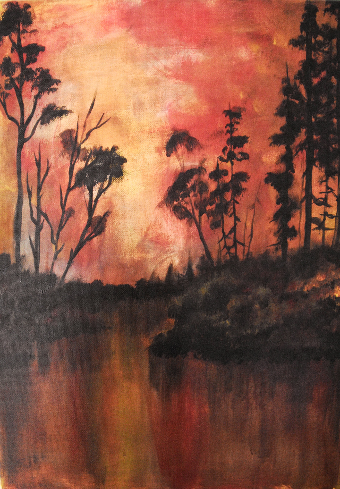 sunset jungle painting   acrylic Nature Landscape crimson bobross
