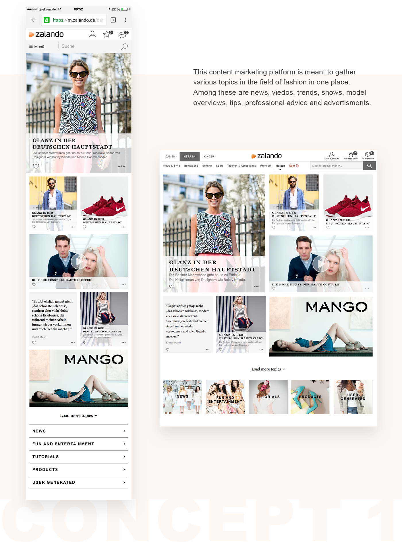 Web Design  ui design UX design wireframes Protoype web page mobile design Fashion  zalando fashion platform 