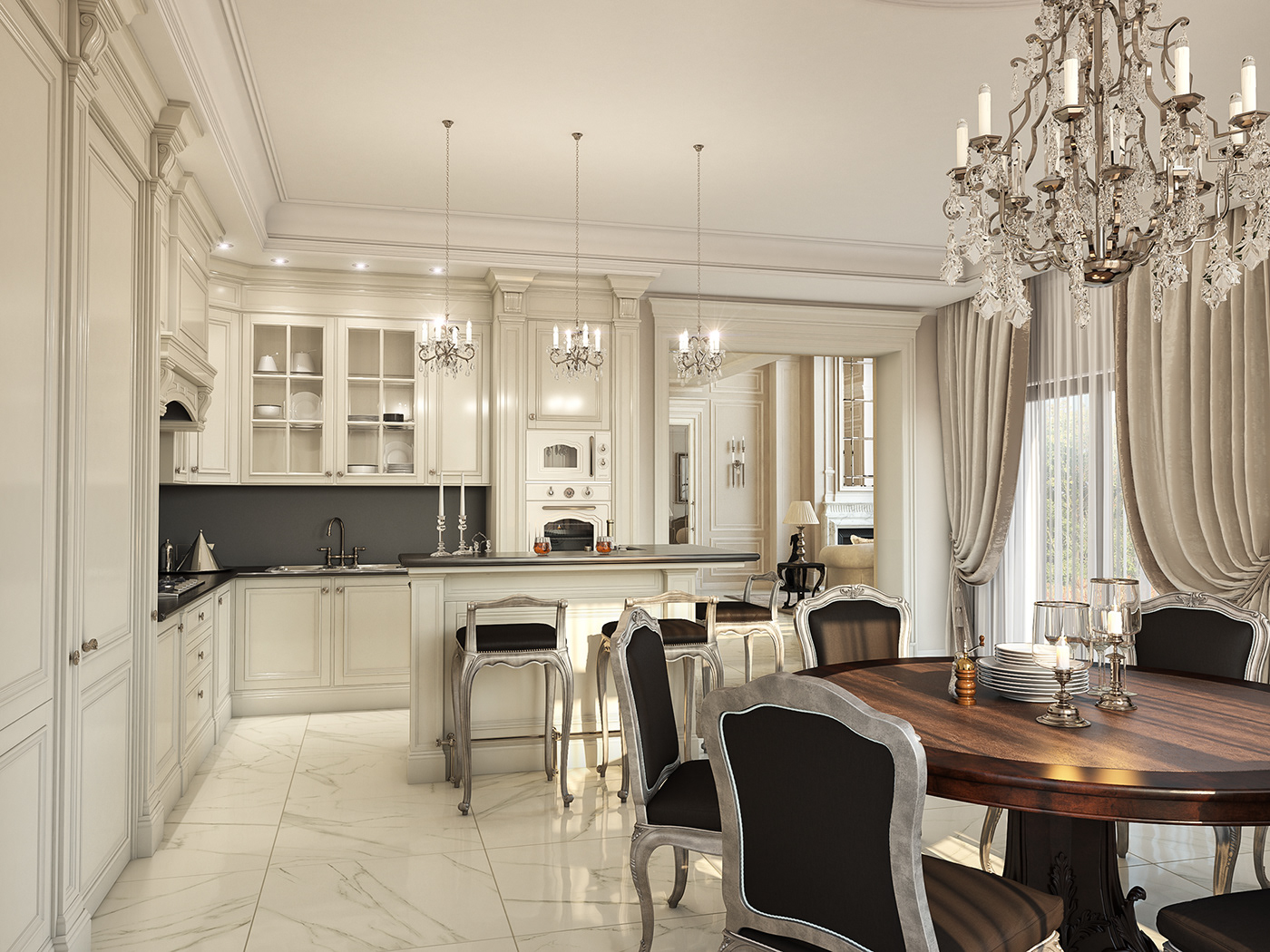 3D Visualization Private house Classic kiev living room kitchen