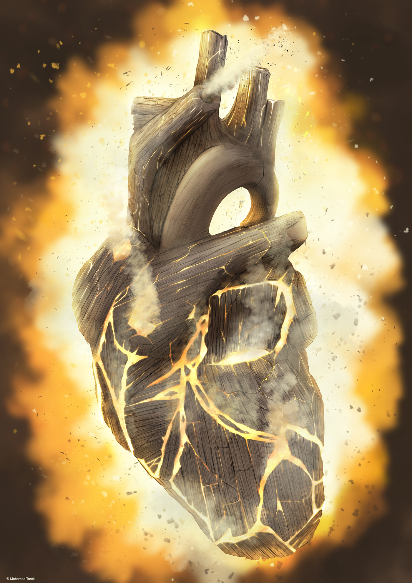 heart fire wood lava digital painting wacom