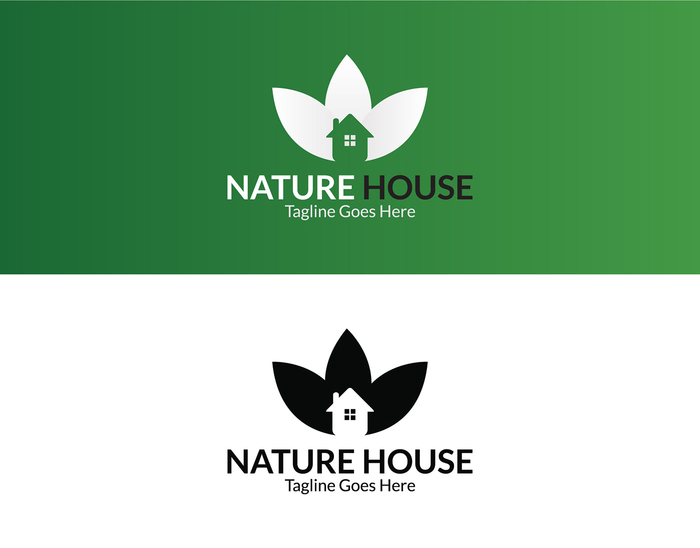 branding  custom logo eco Green House home Leaf House Logo Design nature house logo real estate Tree 