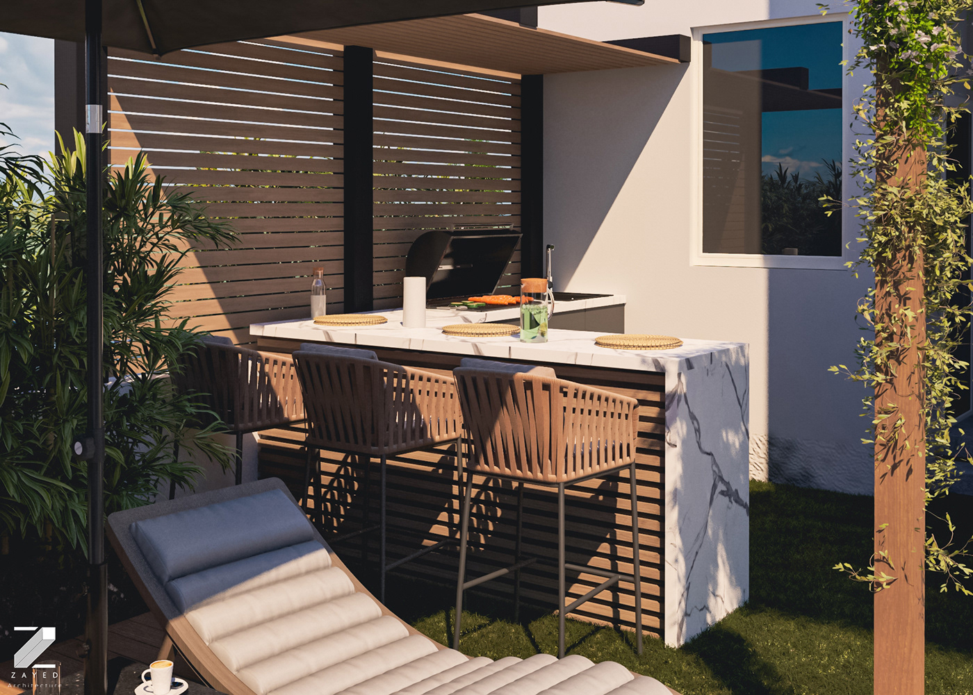 architecture visualization exterior pool design livingdesign pergolas modern Render 3ds max openkitchendesign