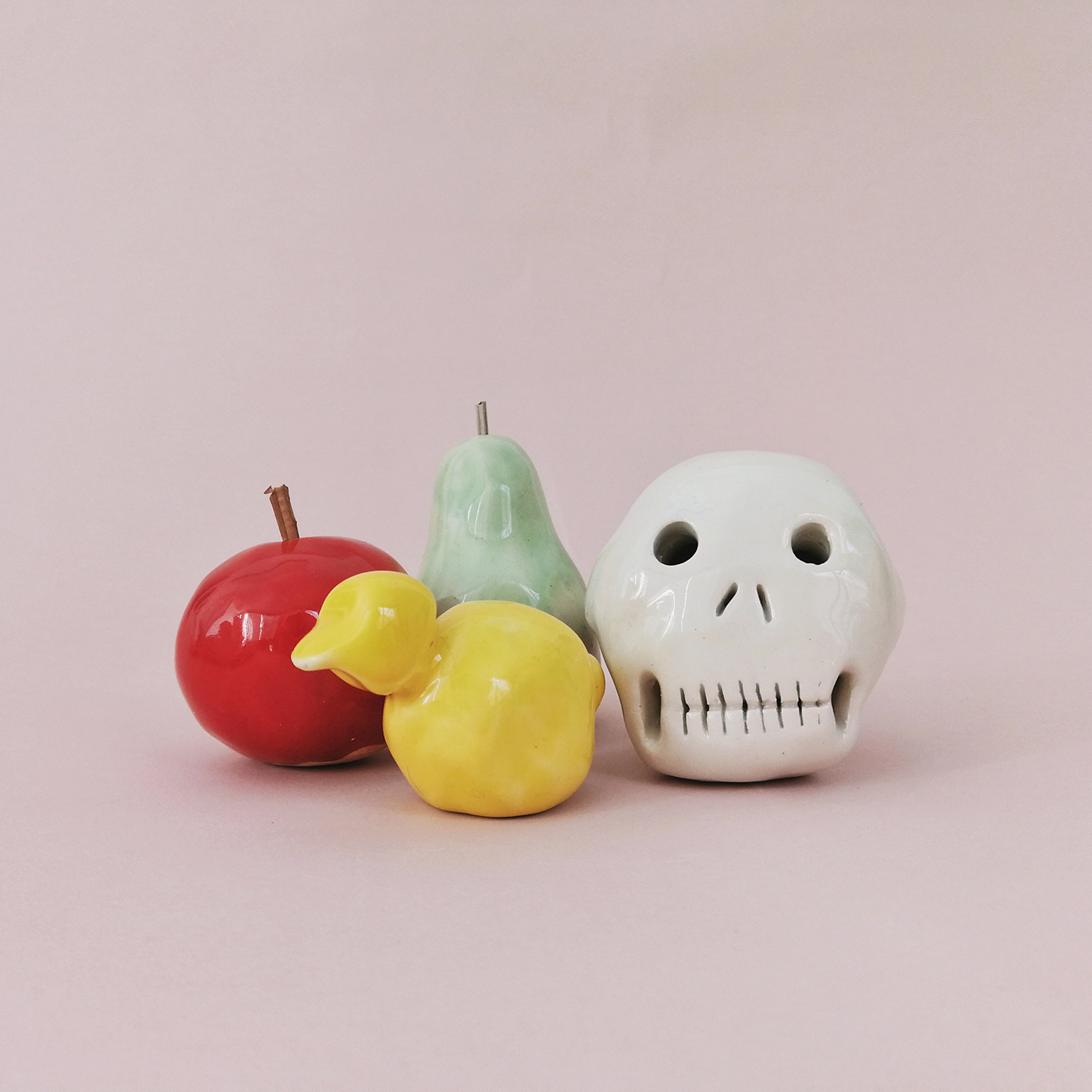 ceramic stilllife skull fruits Tropical sculpture