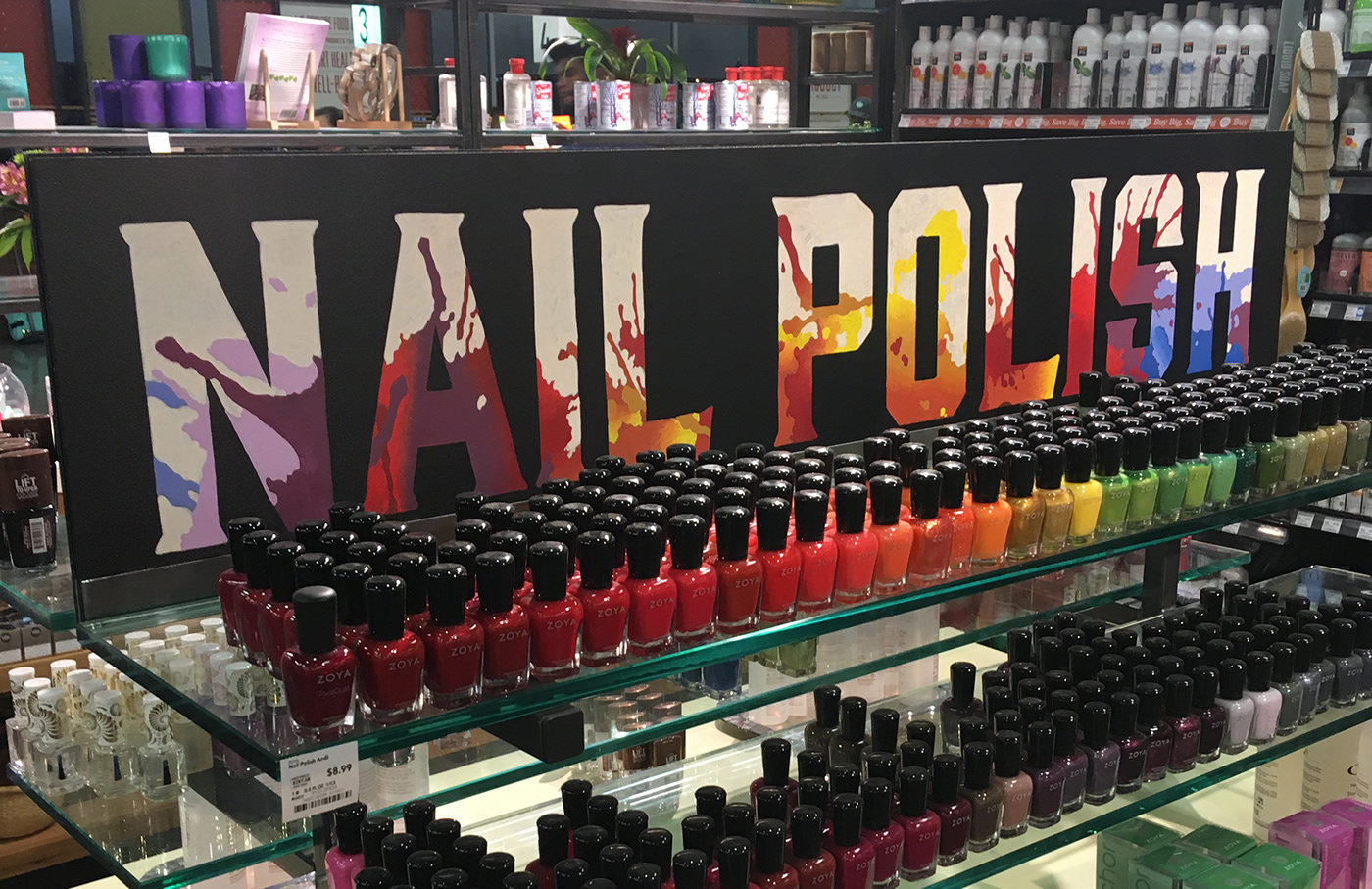 nail polish merchandise merchandising Body care makeup Retail Display paint splash color