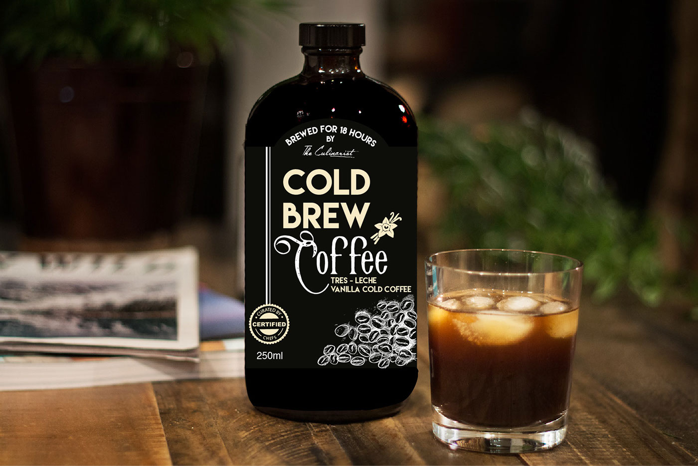 Cold Brew Coffee Coffee coffee packaging amber bottle prototype Packaging label design Label