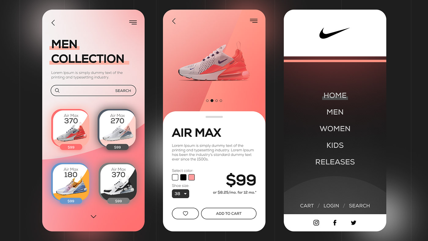 app Figma nike air Nike Shoes sneakers UI ui design UI/UX user interface Web