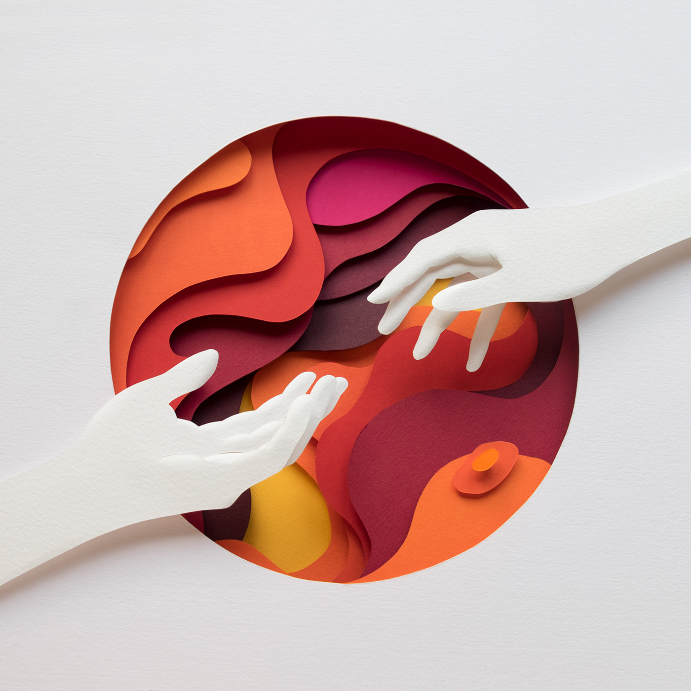 podcast cover design kind world hands 3D paper art paper cut paper dimensional paper sculpture
