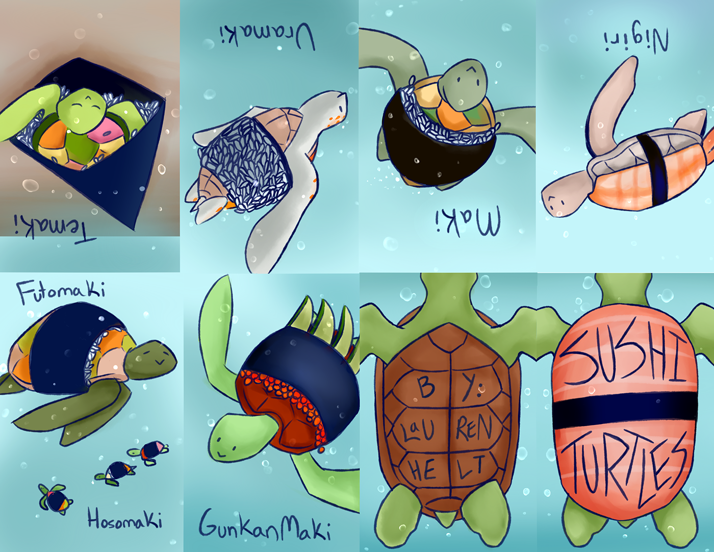 Sushi Turtle Character design  Creature Design Zine  Patterns