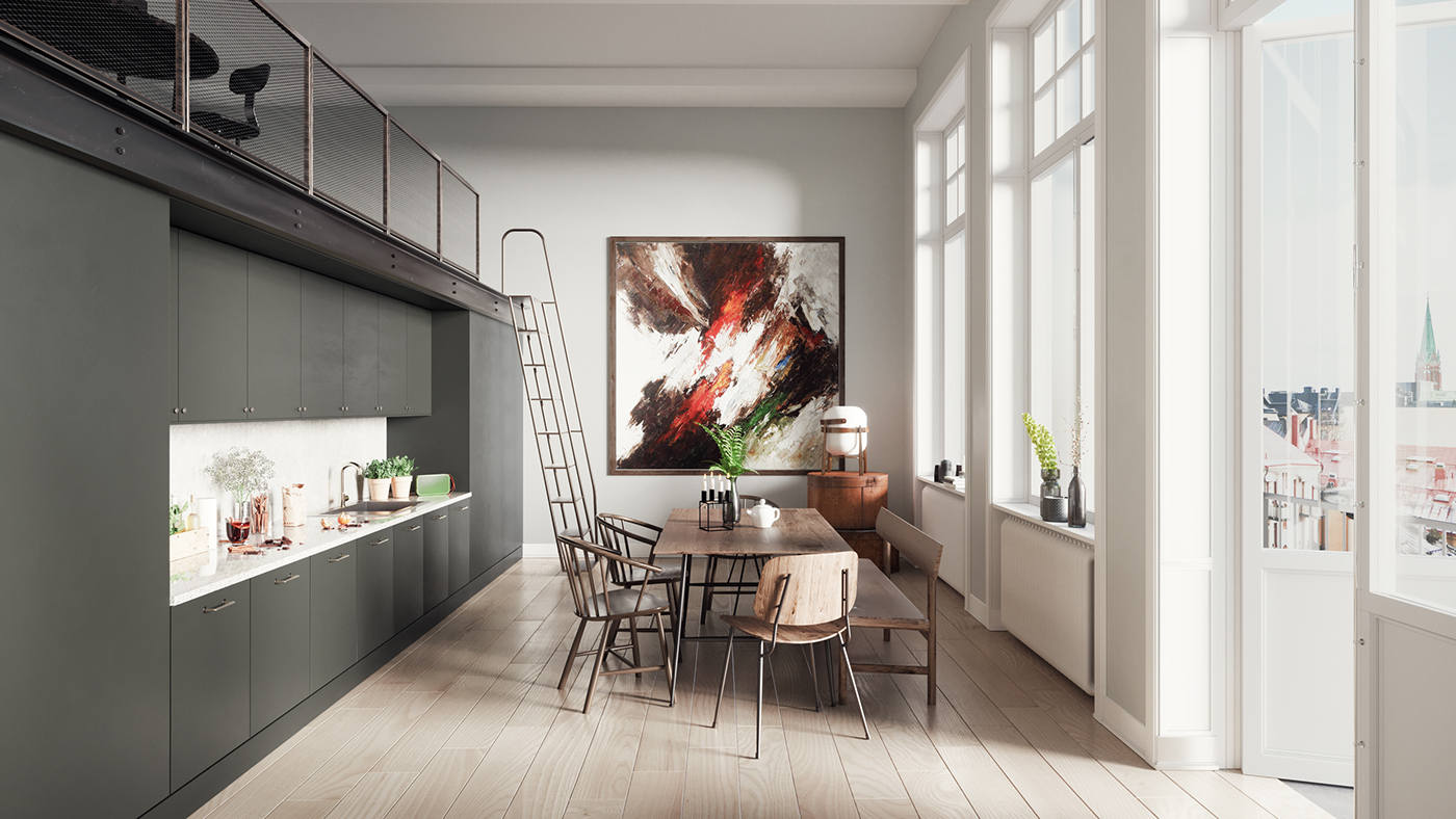 apartment studio 3D CGI visualization 3ds max Interior Render denmark nordic