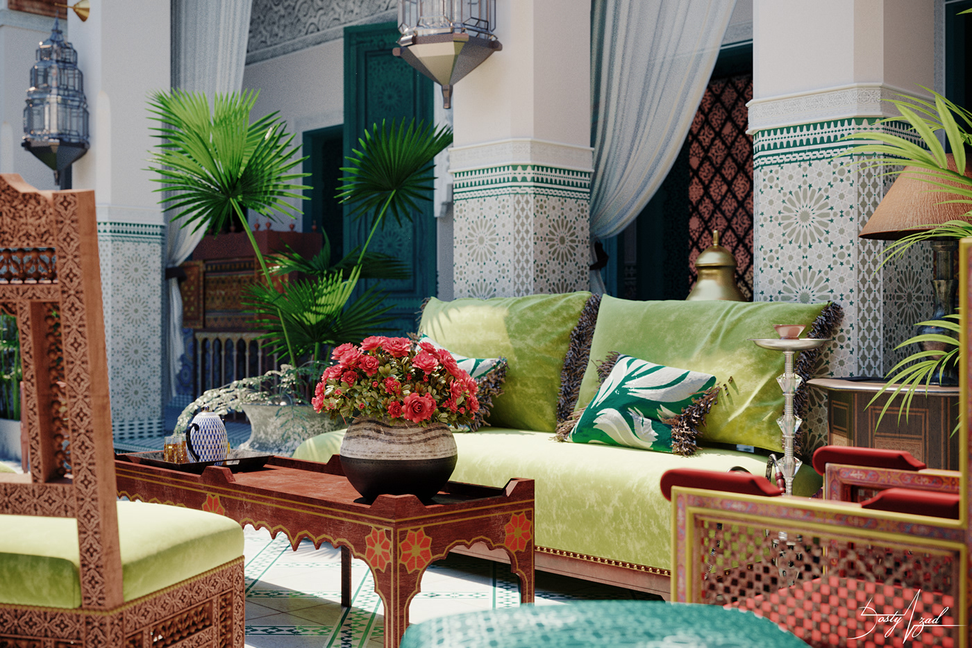 3ds max arabic corona renderer court courtyard gym historic islamic marrakesh Morocco