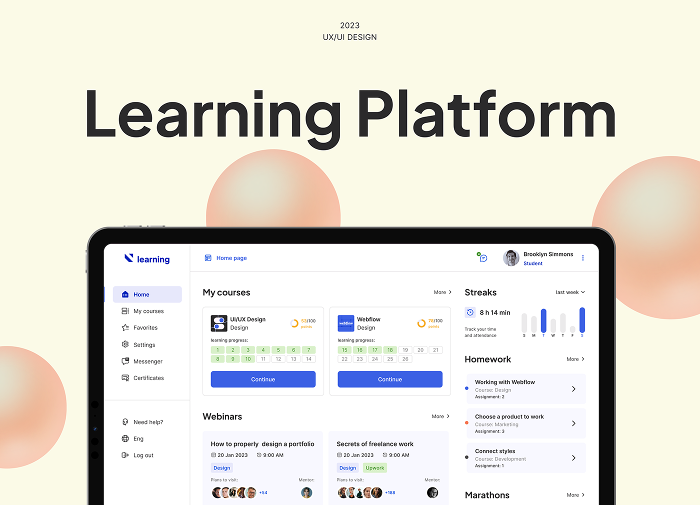 dashboard landing page learning learning platform LMS lms design UI/UX user interface UX design Website