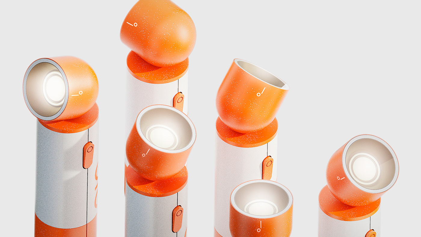 design lighting product productdesign torch light orange Behance industrialdesign Lamp