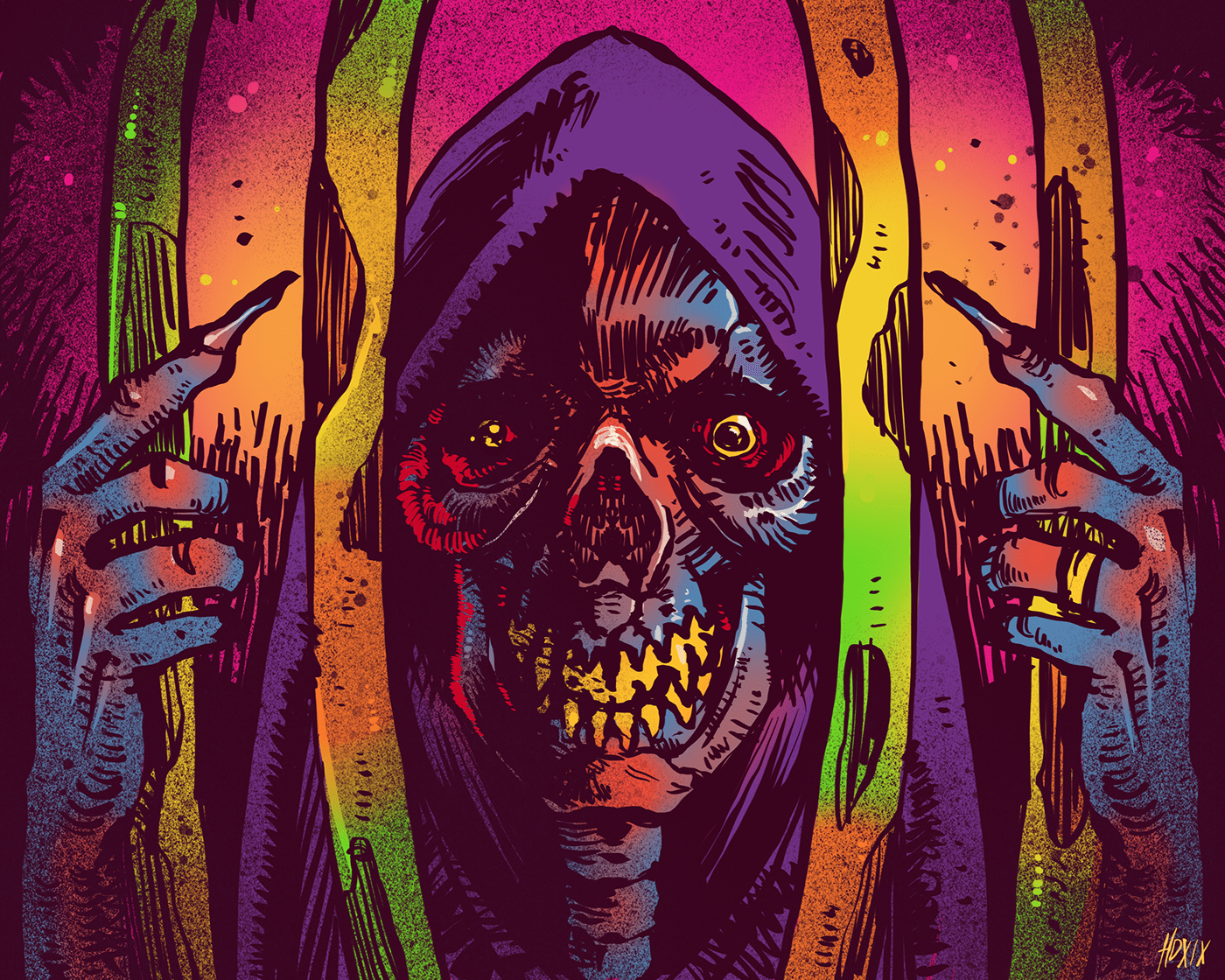 humandefect ILLUSTRATION  neon colors grim reaper