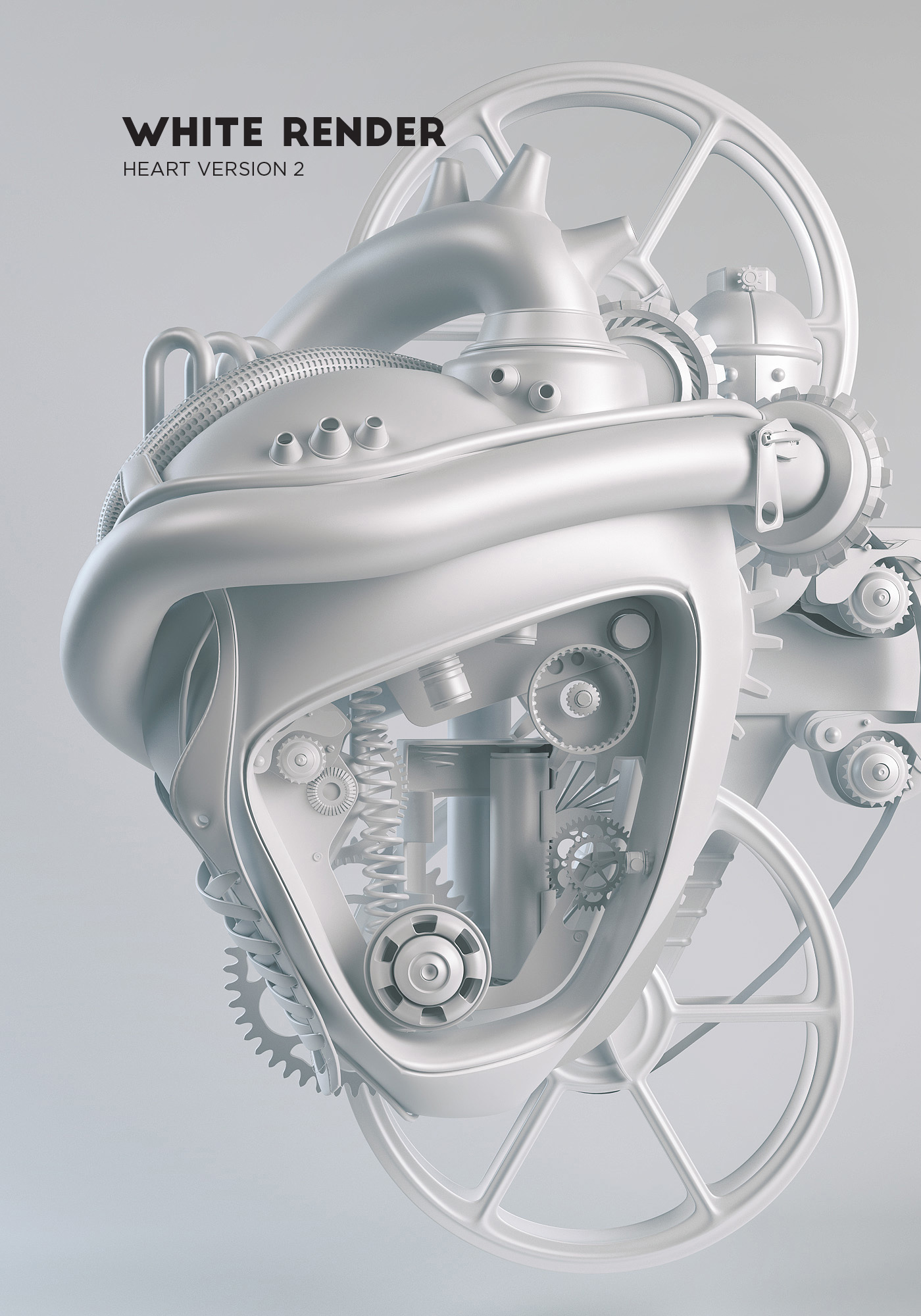heart mechanical organ 3D clean STEAMPUNK Tubes gold