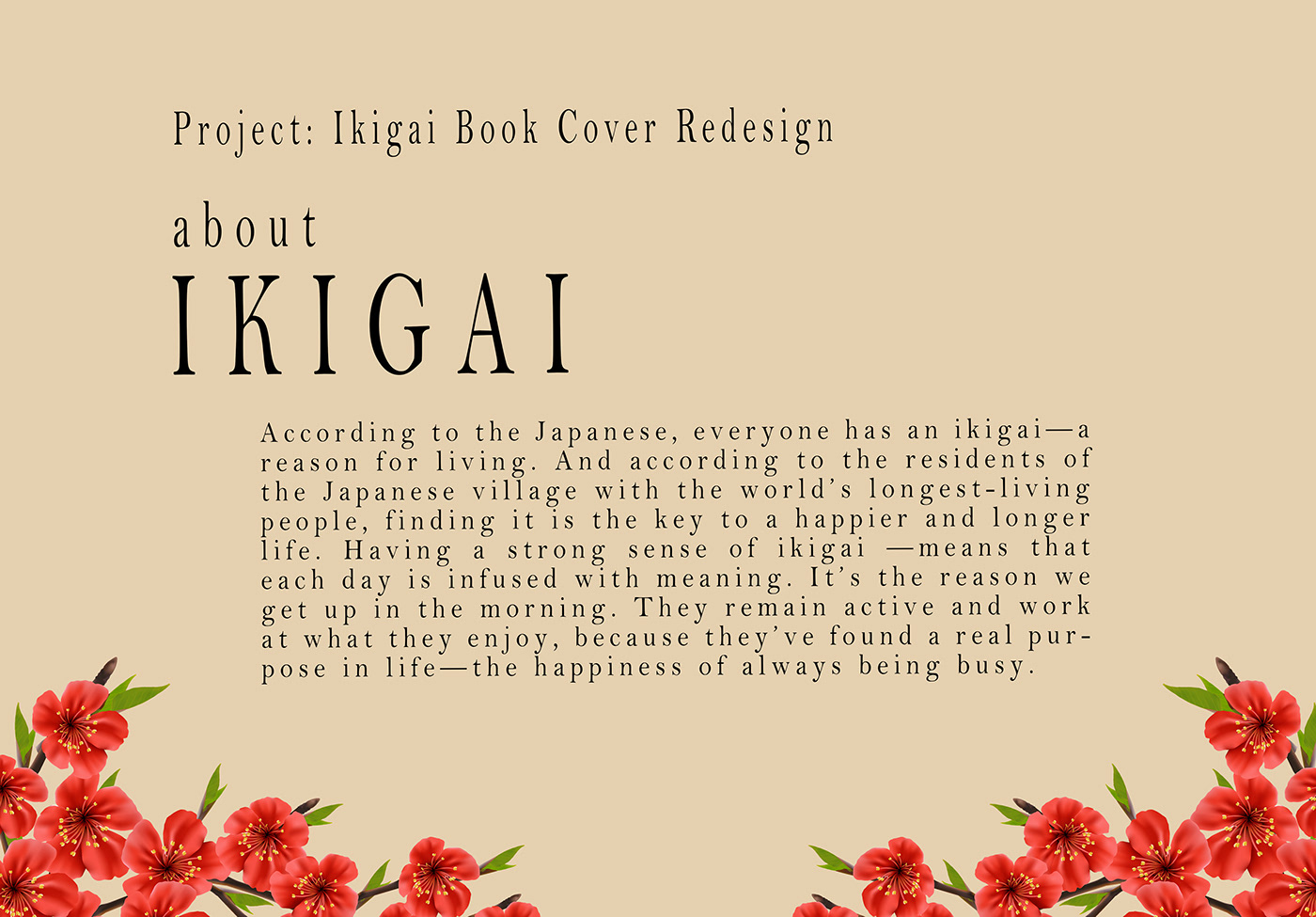 book cover redesign photoshop Illustrator japan sakura Cherry Blossom ikigai red circle