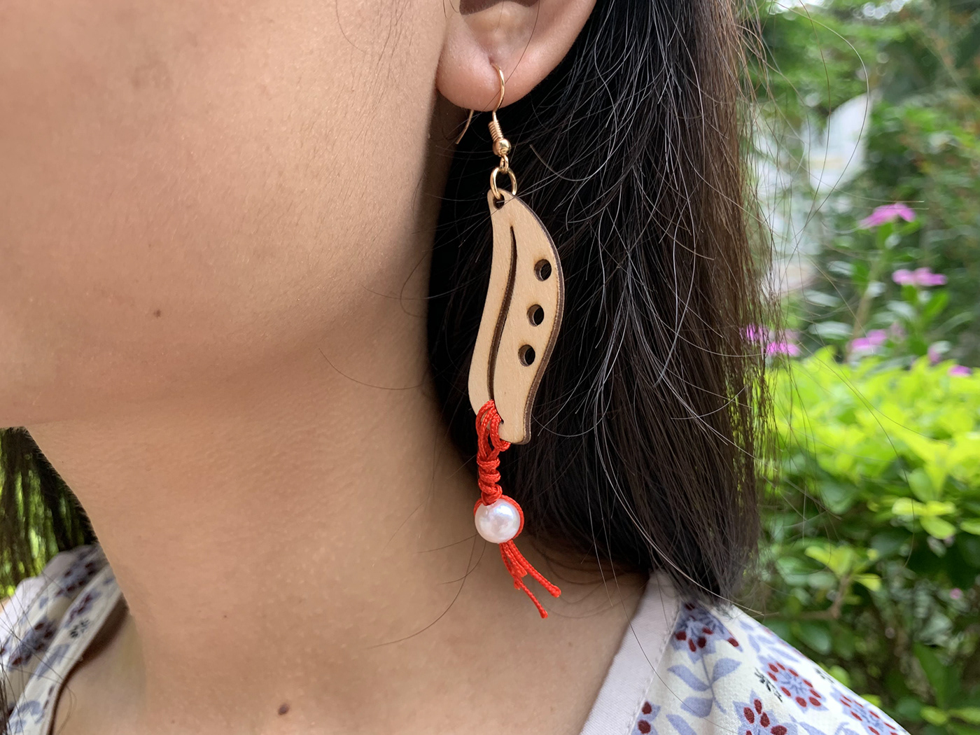 red wool earrings