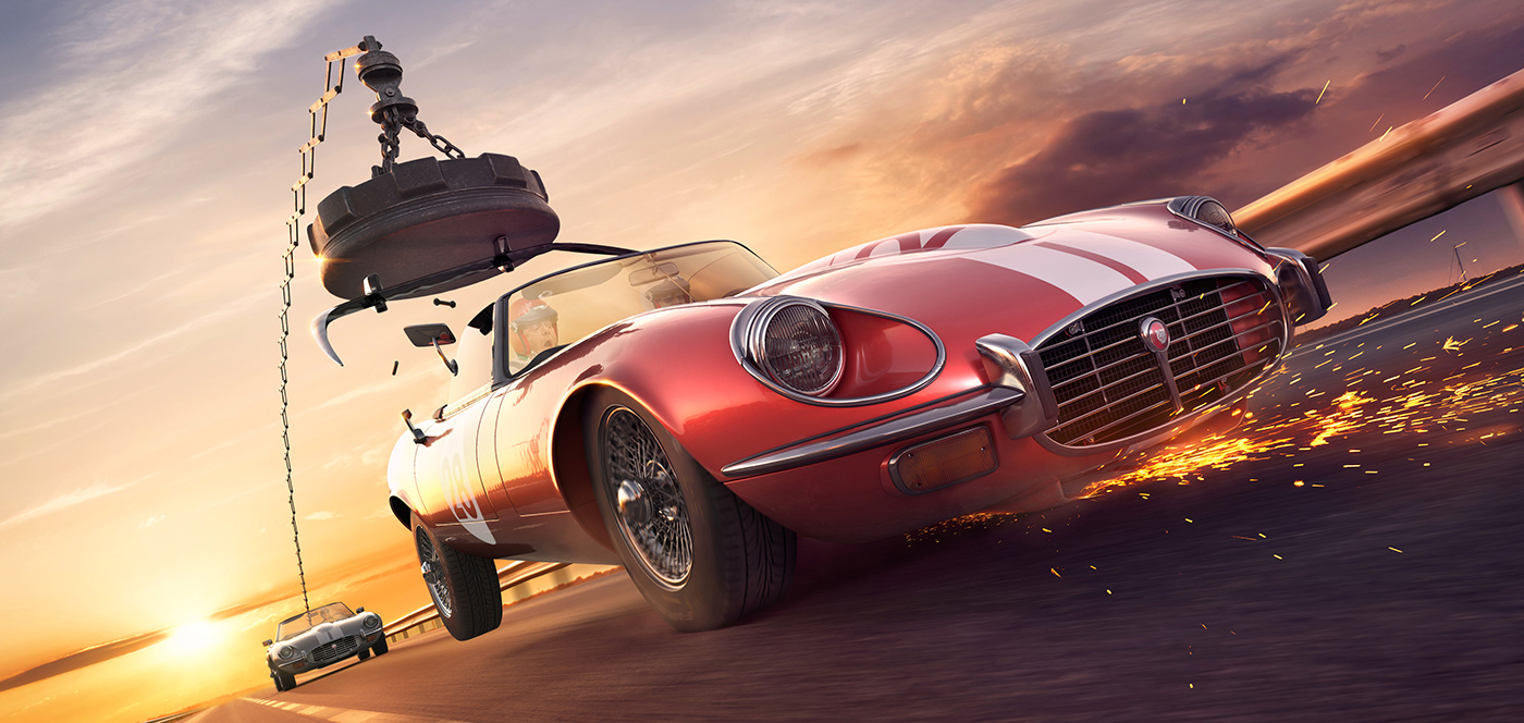 automotive   CGI jaguar manipulation race retouch road speed sunset visual