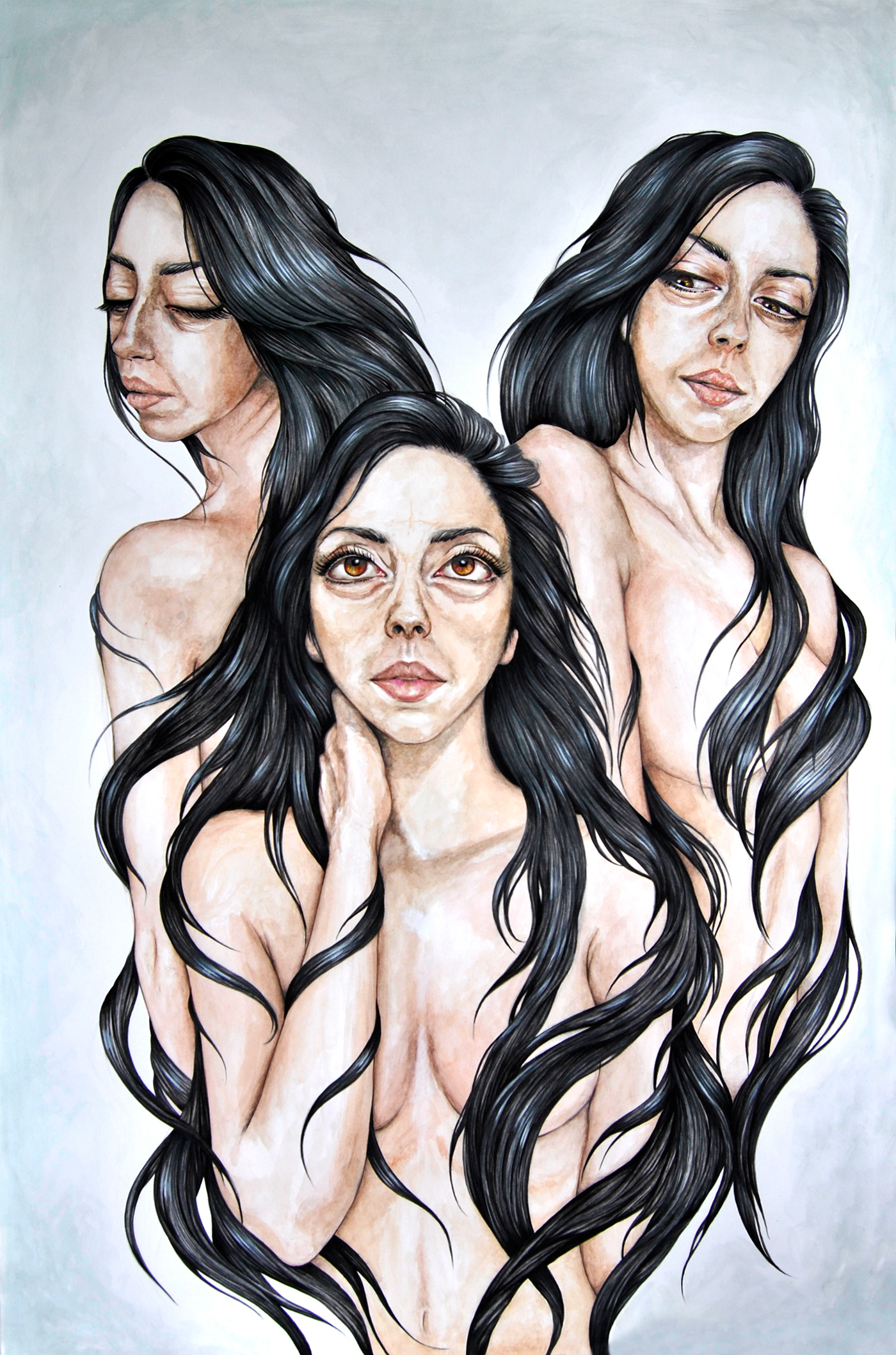 anatomy art body draw girl hair paint portrait skin woman